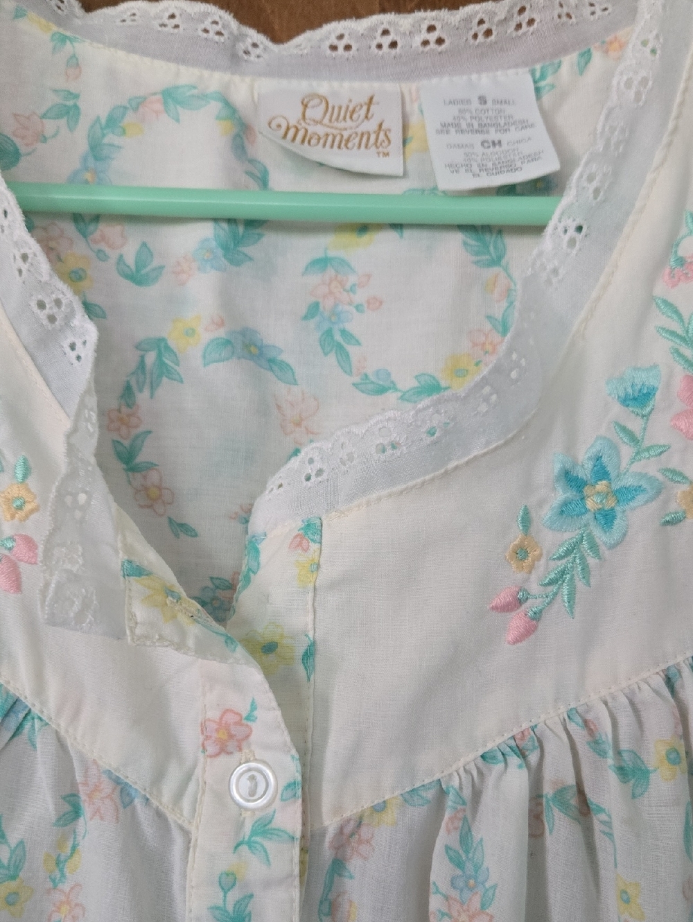Vintage Quiet Moments Floral Eyelet Nightgown - Pastel Floral - Picture 2 of 5